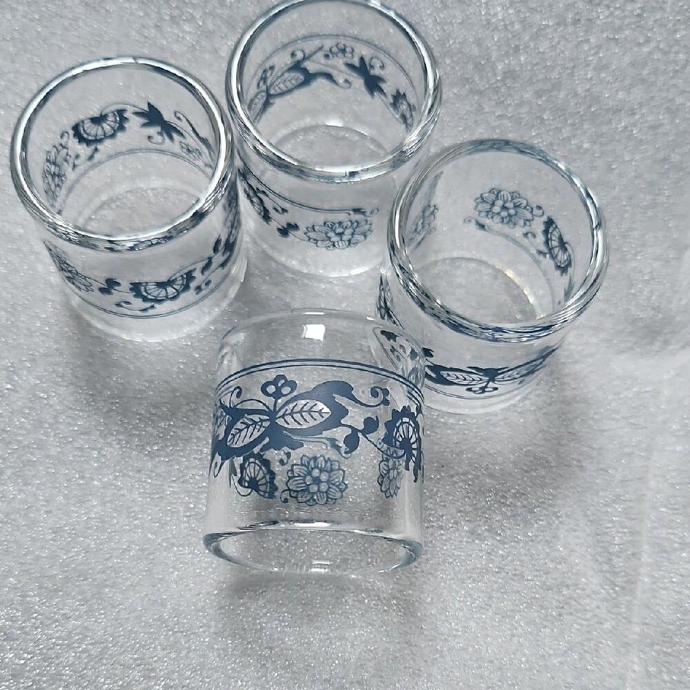 Vintage Pyrex 'Old Town Blue' Compatibles Glass Napkin Ring Set - Set Of Four